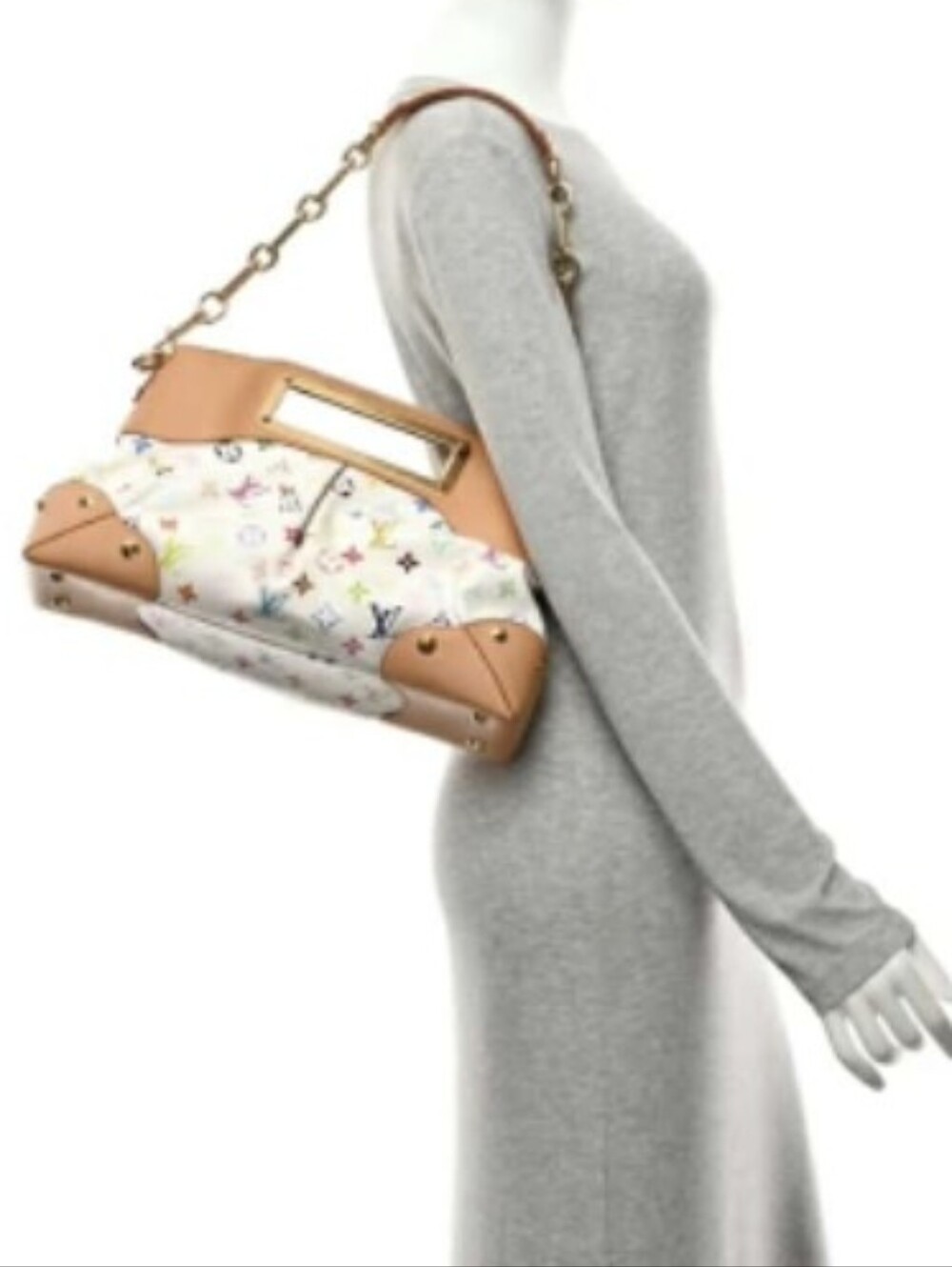 Louis Vuitton White Multicolor Monogram Canvas Shoulder Bag with Tan Leather - Picture 2 of 7